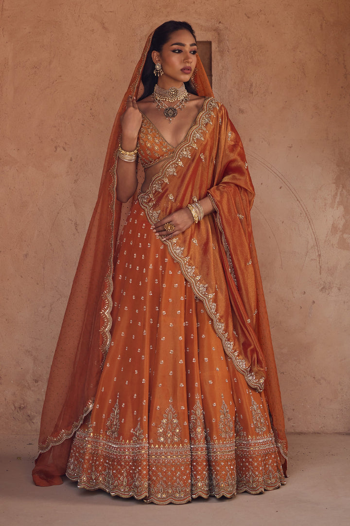 Stylish Rust Orange Wedding Lehenga for Women