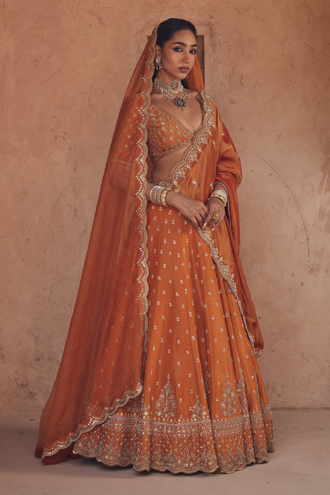 Stylish Rust Orange Wedding Lehenga for Women