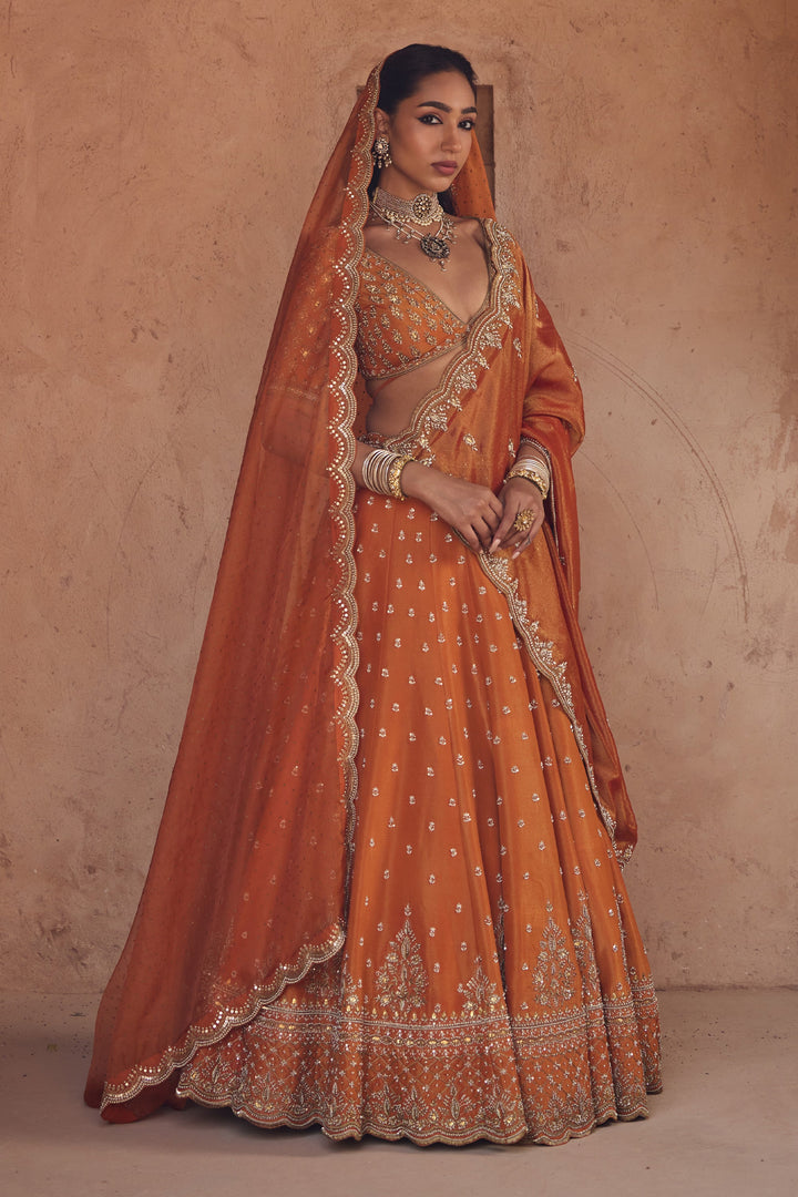 Stylish Rust Orange Wedding Lehenga for Women
