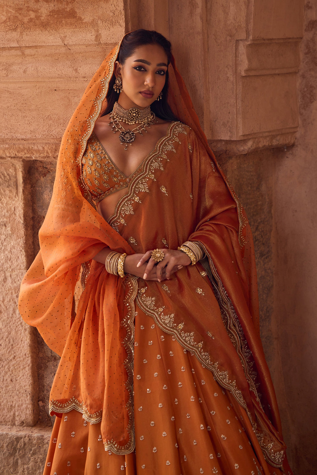 Stylish Rust Orange Wedding Lehenga for Women