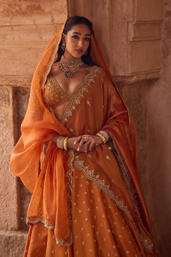 Stylish Rust Orange Wedding Lehenga for Women