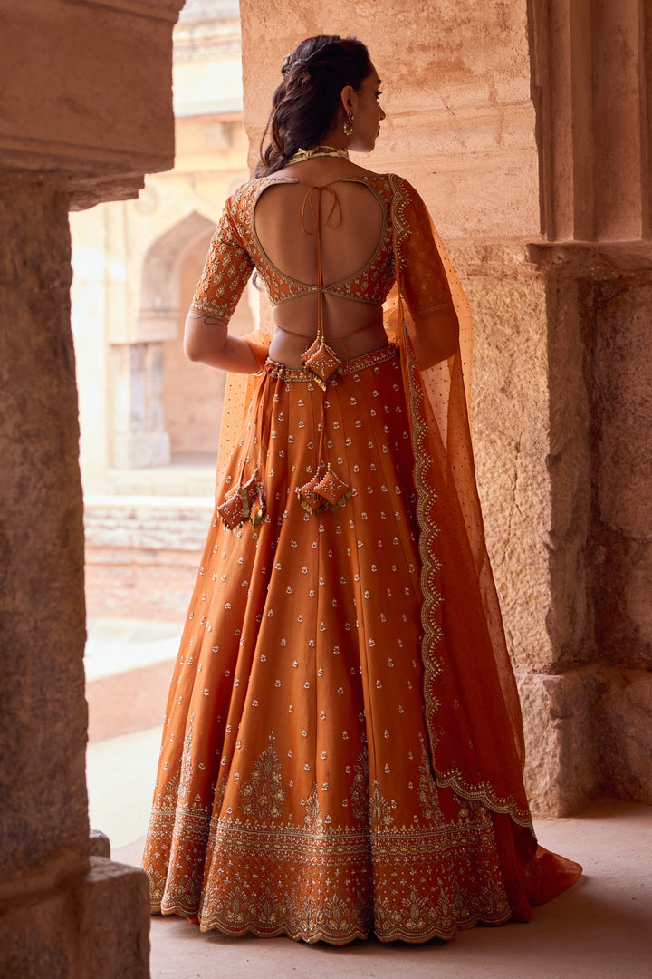 Stylish Rust Orange Wedding Lehenga for Women