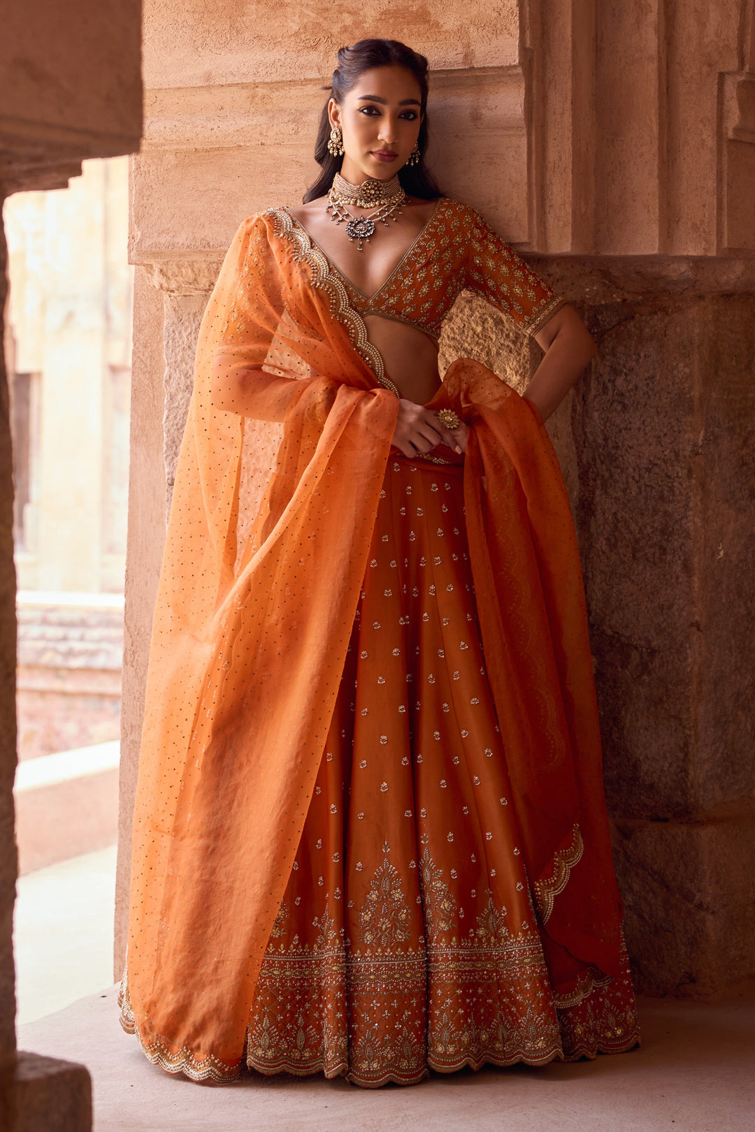 Stylish Rust Orange Wedding Lehenga for Women