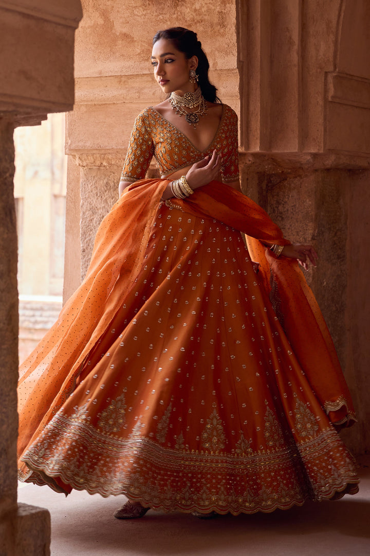 Stylish Rust Orange Wedding Lehenga for Women