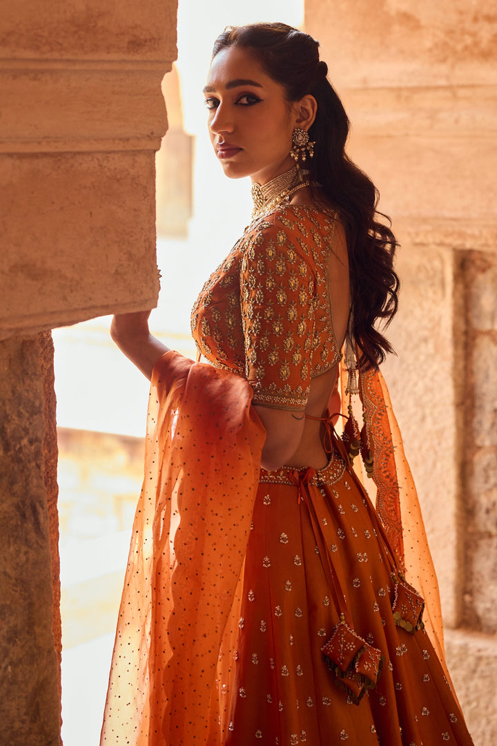 Stylish Rust Orange Wedding Lehenga for Women