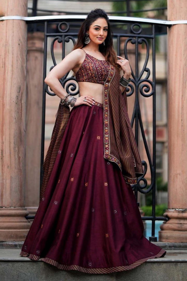 Maroon Embroidered Lehenga Choli for Women Elegant Bridal Wear