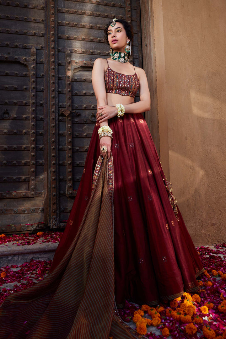 Maroon Embroidered Lehenga Choli for Women Elegant Bridal Wear