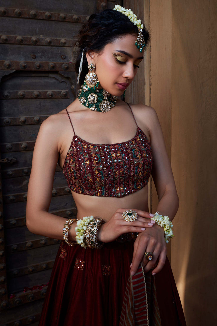 Maroon Embroidered Lehenga Choli for Women Elegant Bridal Wear