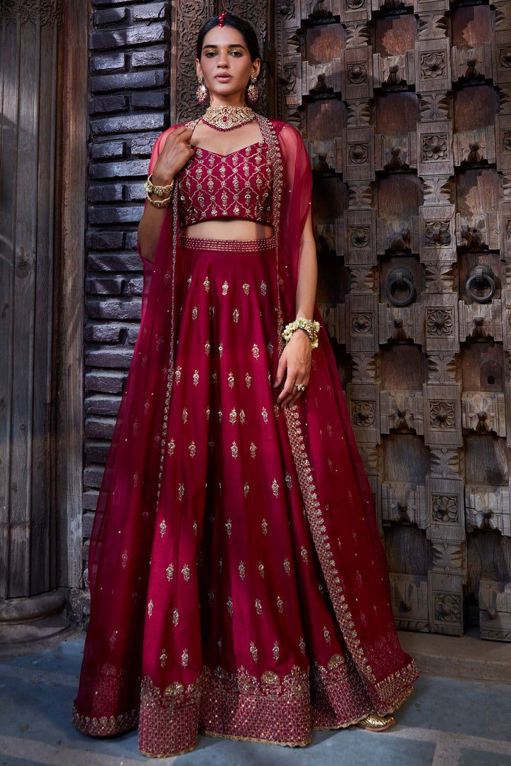 Women’s Wine Red Bridal Lehenga Set Stylish Wedding Outfit