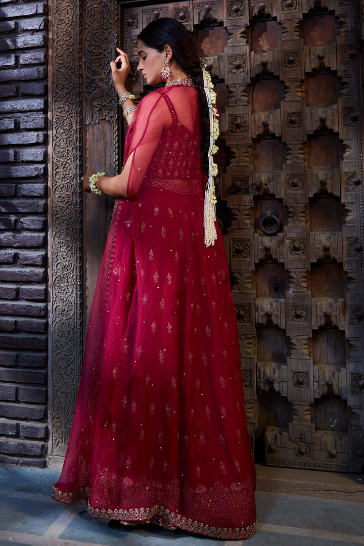 Women’s Wine Red Bridal Lehenga Set Stylish Wedding Outfit