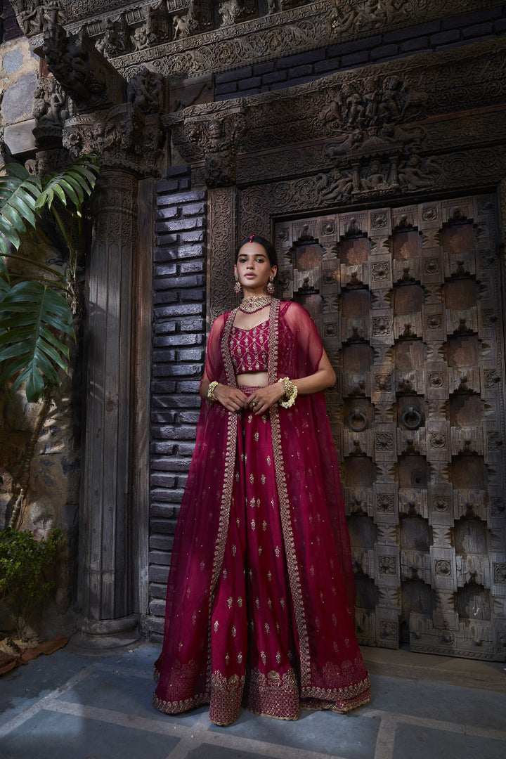 Women’s Wine Red Bridal Lehenga Set Stylish Wedding Outfit