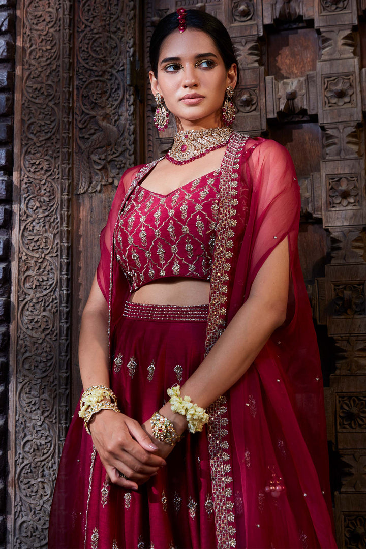 Women’s Wine Red Bridal Lehenga Set Stylish Wedding Outfit
