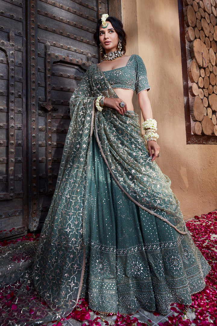 Women’s Flared Teal Green Lehenga Set Graceful Bridal Style