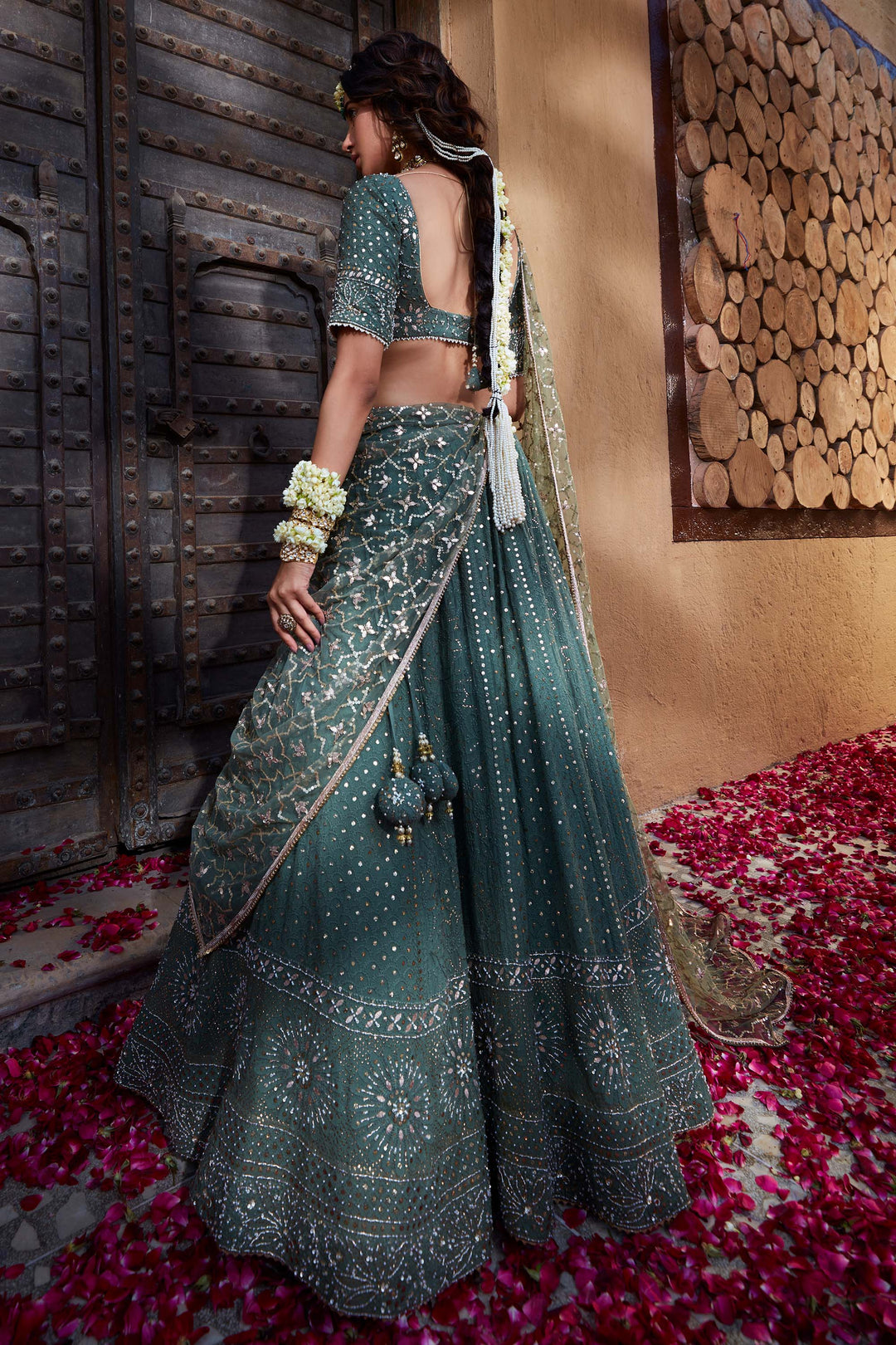 Women’s Flared Teal Green Lehenga Set Graceful Bridal Style