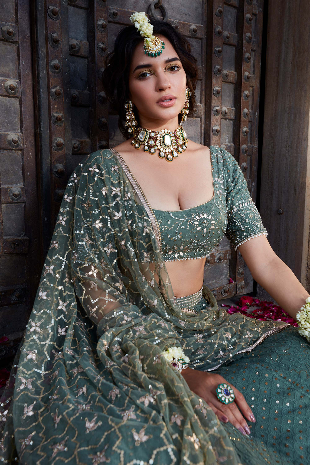 Women’s Flared Teal Green Lehenga Set Graceful Bridal Style
