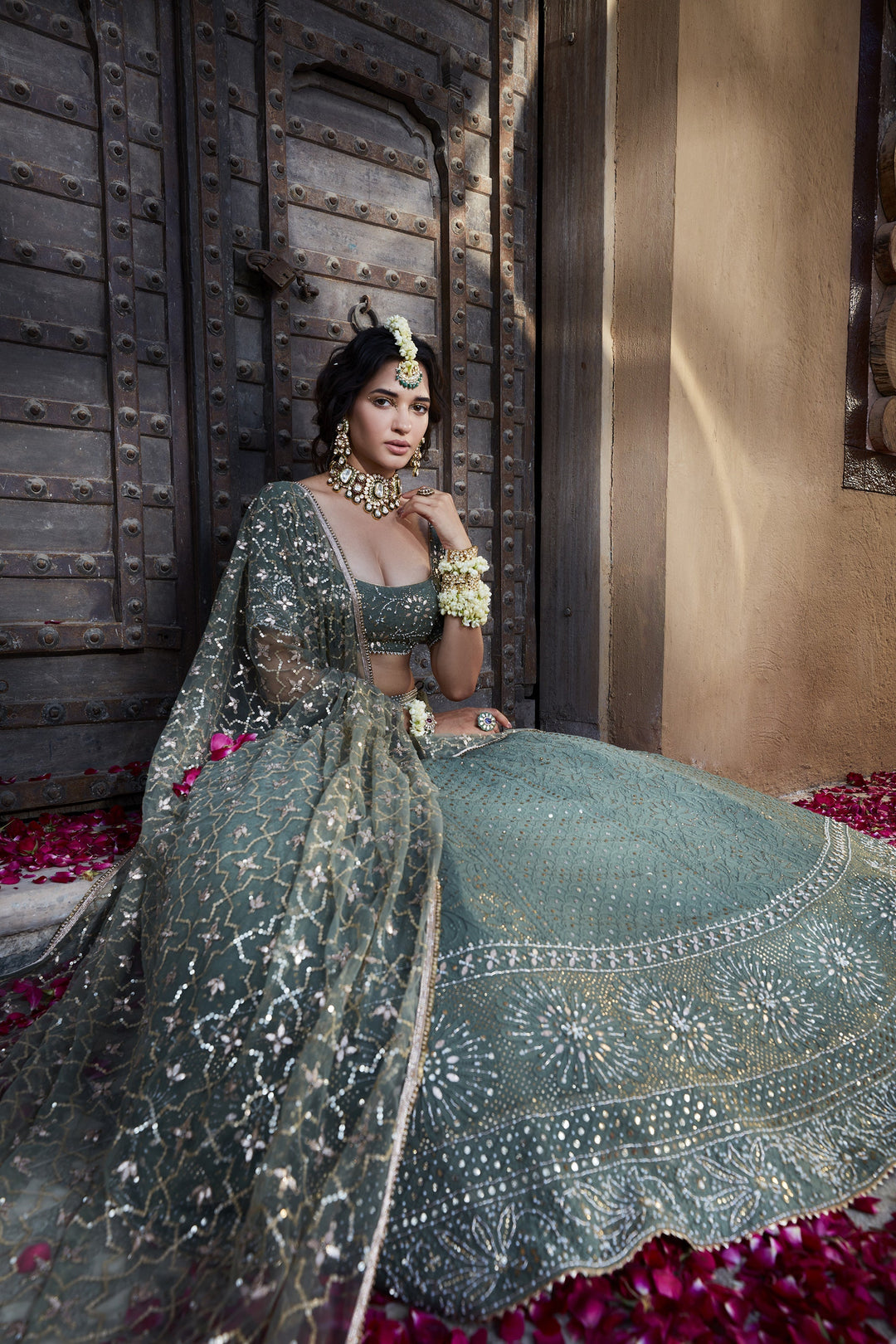 Women’s Flared Teal Green Lehenga Set Graceful Bridal Style
