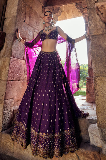 Stylish Purple Wedding Lehenga for Women