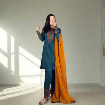 Women’s Dark Teal Ethnic Suit Set Stylish Traditional Outfit