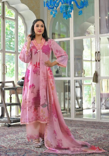 Blush Pink Floral Printed Kurta Set with Dupatta