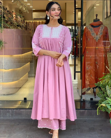 Pastel Pink Embroidered Kurta Set with Palazzo