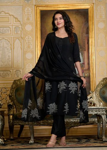 Black Embroidered Kurta Set with Dupatta