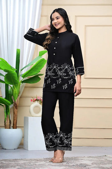 Black Embroidered Kurta with Pant Set
