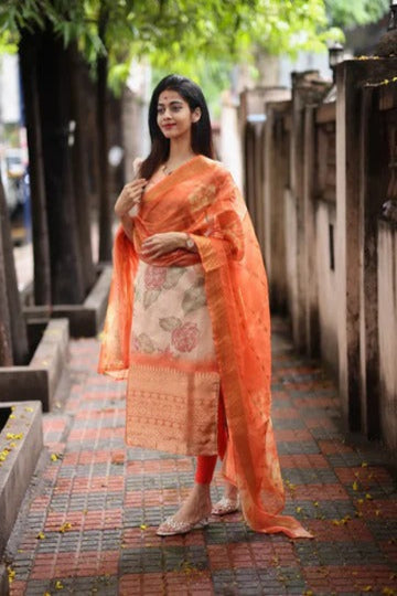 Elegant Orange Printed Salwar Suit for Women Premium Ethnic Wear