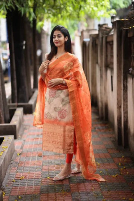 Elegant Orange Printed Salwar Suit for Women Premium Ethnic Wear