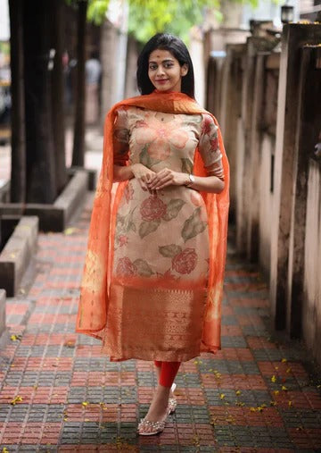 Elegant Orange Printed Salwar Suit for Women Premium Ethnic Wear