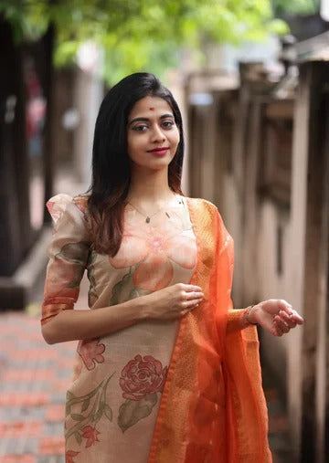 Elegant Orange Printed Salwar Suit for Women Premium Ethnic Wear
