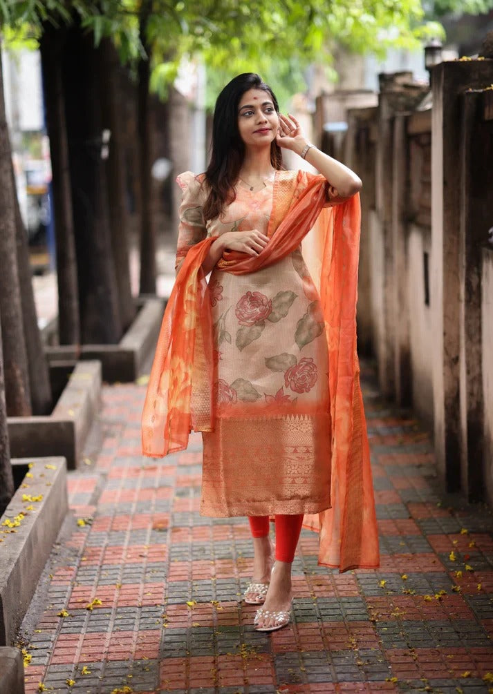 Elegant Orange Printed Salwar Suit for Women Premium Ethnic Wear