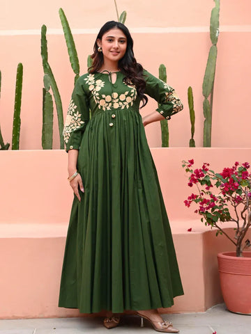 Dark Green Embroidered Anarkali Gown