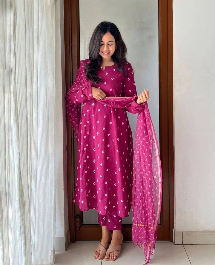 Women’s Designer Magenta Kurta Pant Dupatta Set