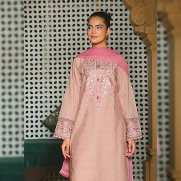 Women’s Peach Embroidered Kurta Pant Dupatta Set