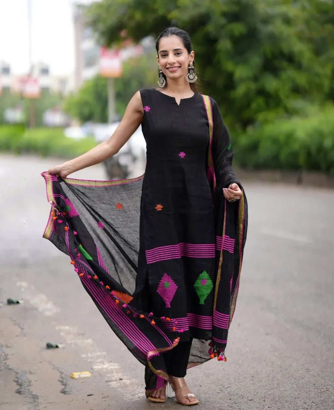 Designer Black Kurti with Palazzo & Dupatta Modern Ethnic Outfit