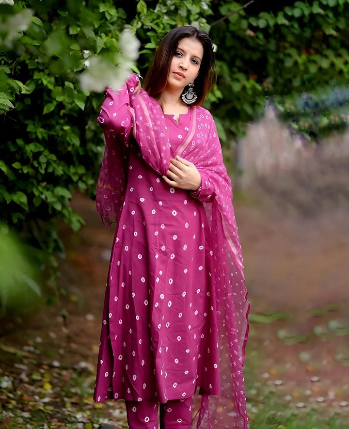 Women’s Designer Magenta Kurta Pant Dupatta Set