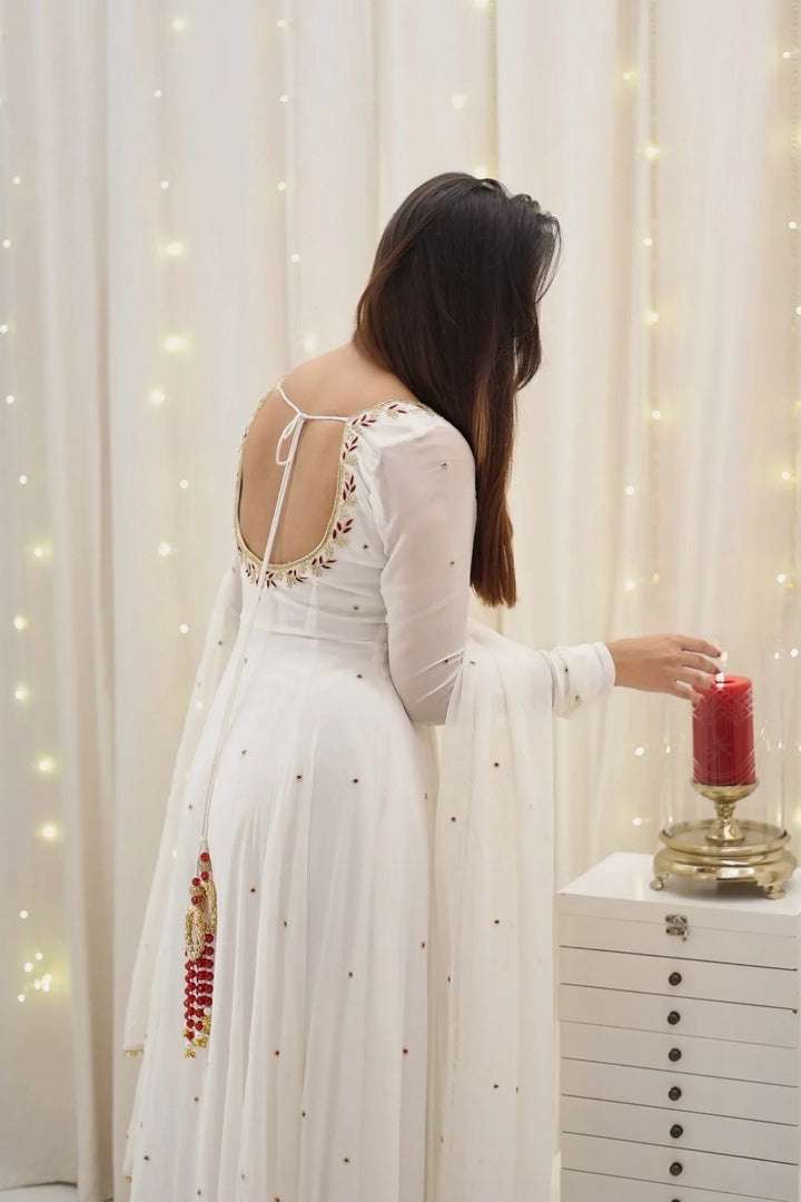 White Off Shoulder Anarkali Dress for Women Elegant Party Wear