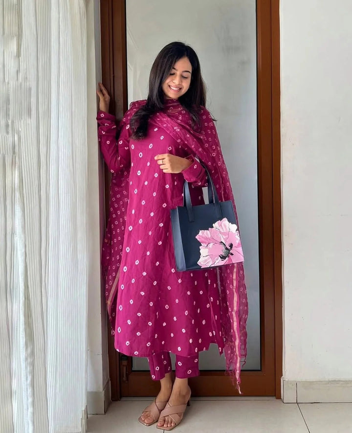 Women’s Designer Magenta Kurta Pant Dupatta Set