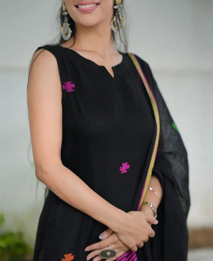 Designer Black Kurti with Palazzo & Dupatta Modern Ethnic Outfit