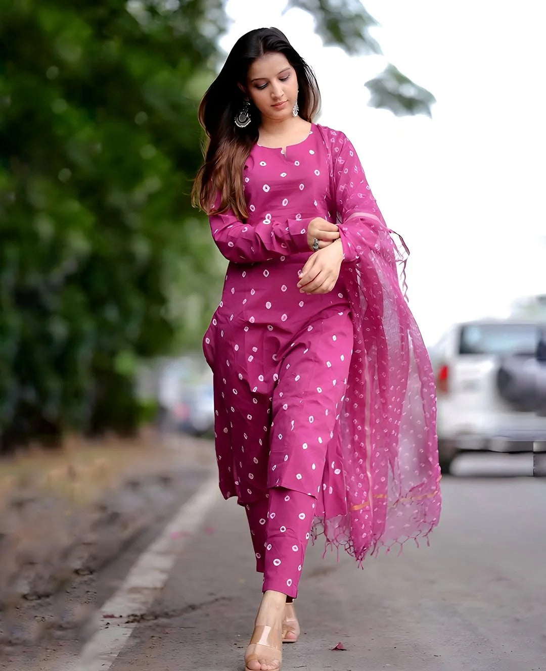 Women’s Designer Magenta Kurta Pant Dupatta Set