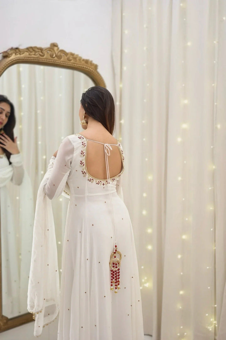 White Off Shoulder Anarkali Dress for Women Elegant Party Wear