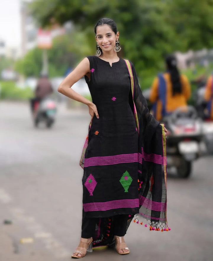 Designer Black Kurti with Palazzo & Dupatta Modern Ethnic Outfit