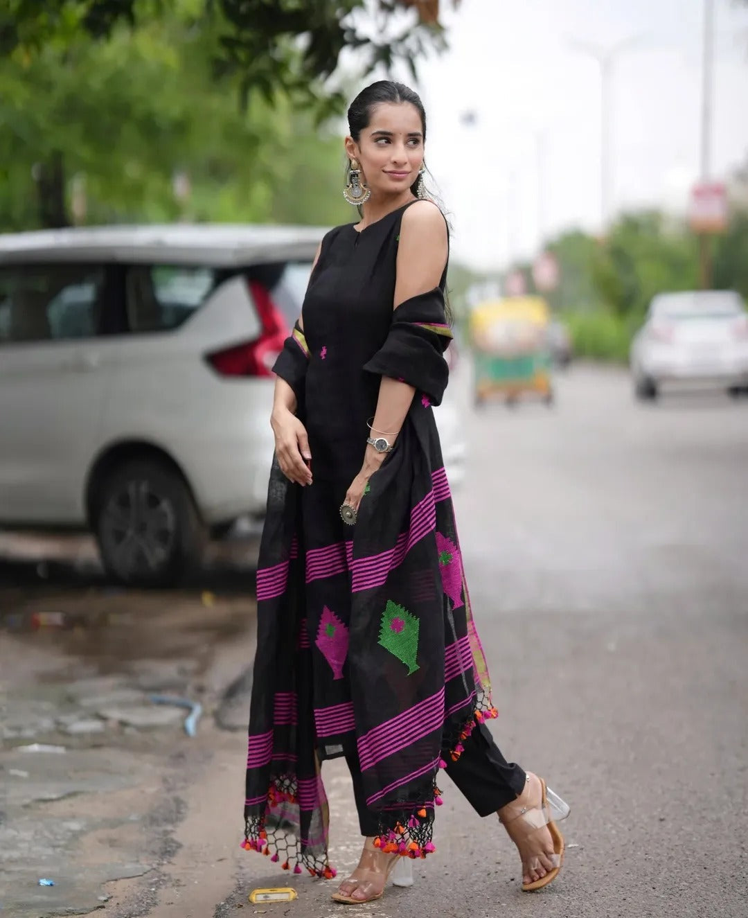 Designer Black Kurti with Palazzo & Dupatta Modern Ethnic Outfit