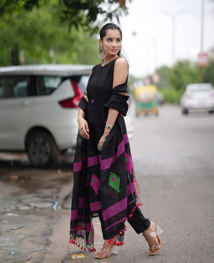 Designer Black Kurti with Palazzo & Dupatta Modern Ethnic Outfit