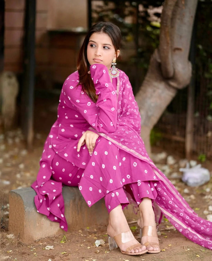 Women’s Designer Magenta Kurta Pant Dupatta Set