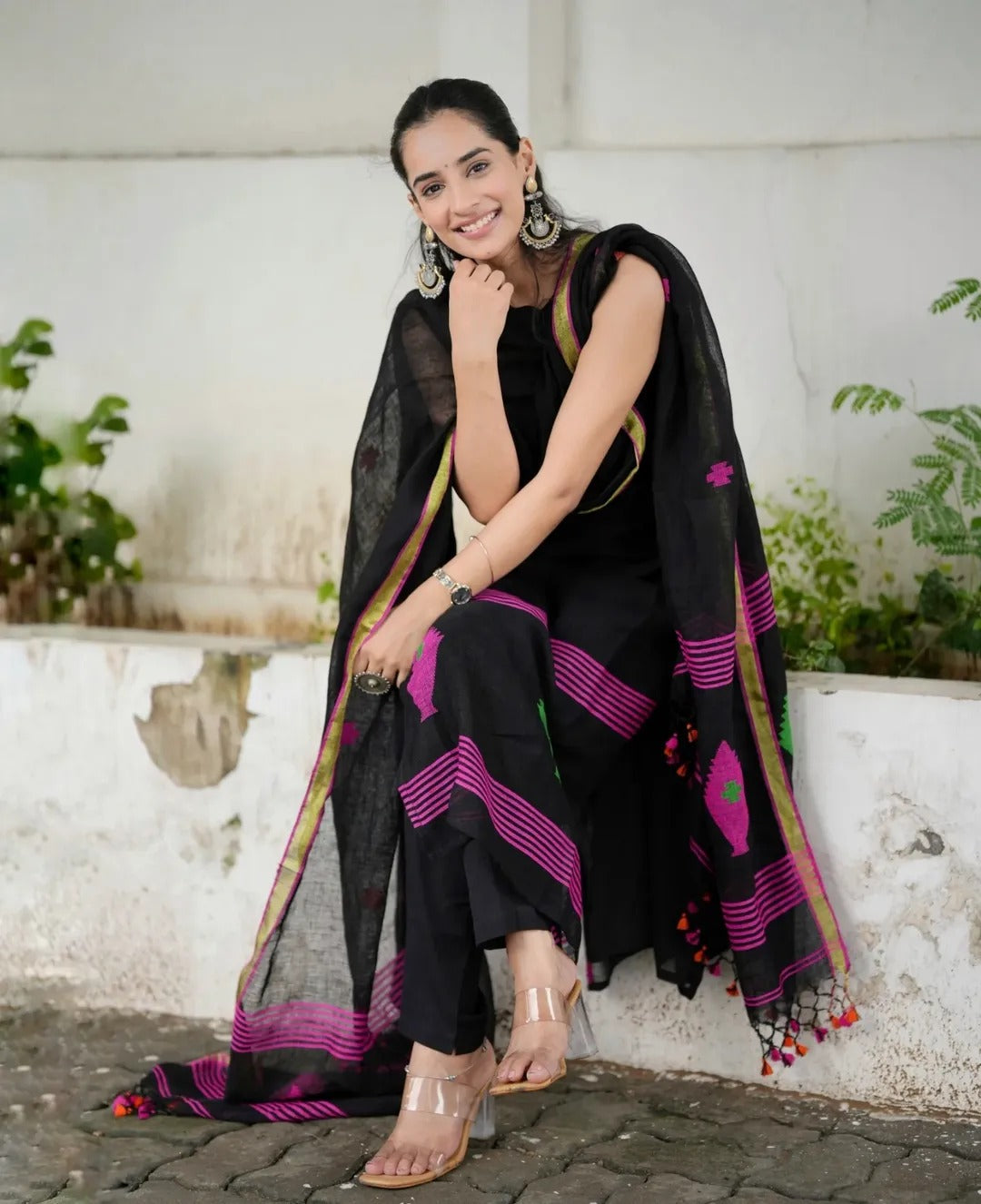 Designer Black Kurti with Palazzo & Dupatta Modern Ethnic Outfit
