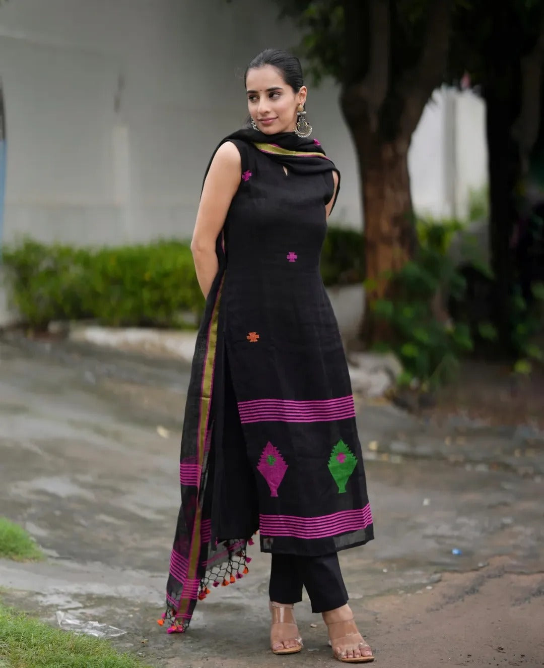 Designer Black Kurti with Palazzo & Dupatta Modern Ethnic Outfit