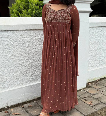 Brown Embroidered Anarkali Kurta with Dupatta  Elegant Festive & Party Wear Outfit