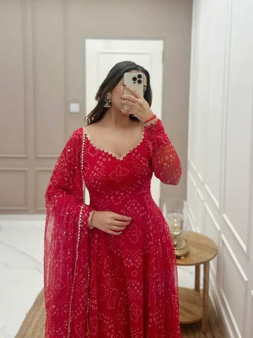 Elegant Red Embroidered Ethnic Gown for Women