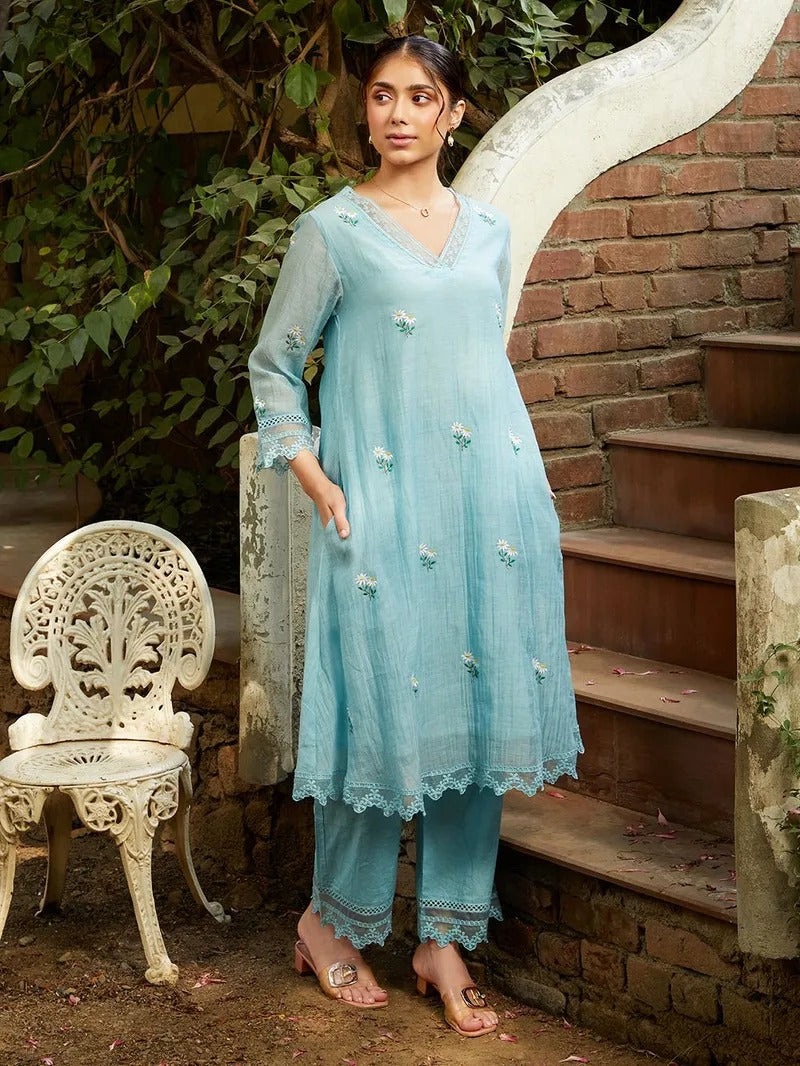 Designer Pastel Blue Ethnic Wear for Women Modern Indian Fashion